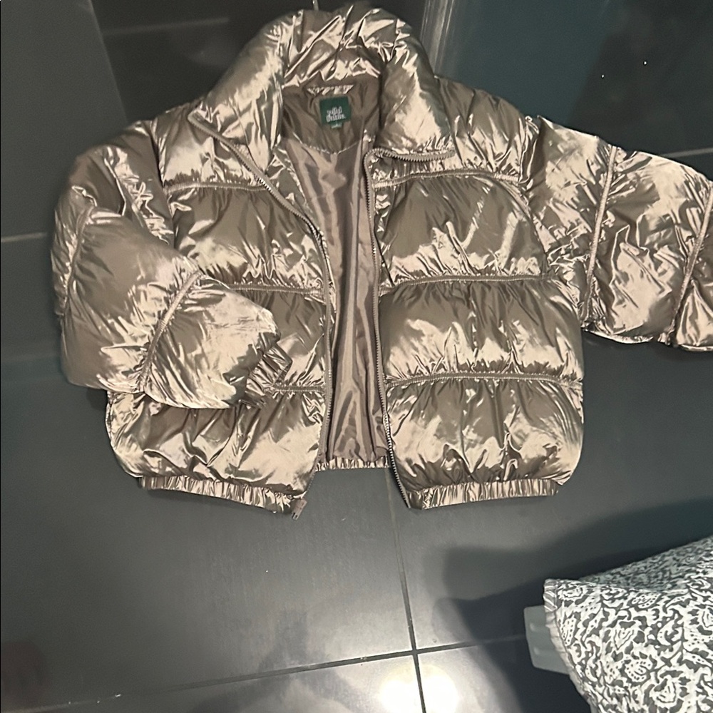 Teen Shiny Silver Puffer Jacket